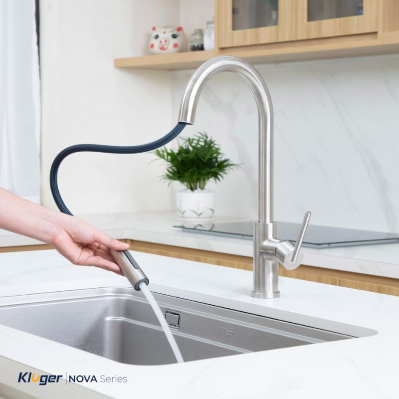 Combo 17: Chậu Kluger KU7844FS Plus + Vòi Kluger KLF0030S 9 Dây rút vòi rửa bát Kluger KLF0030S