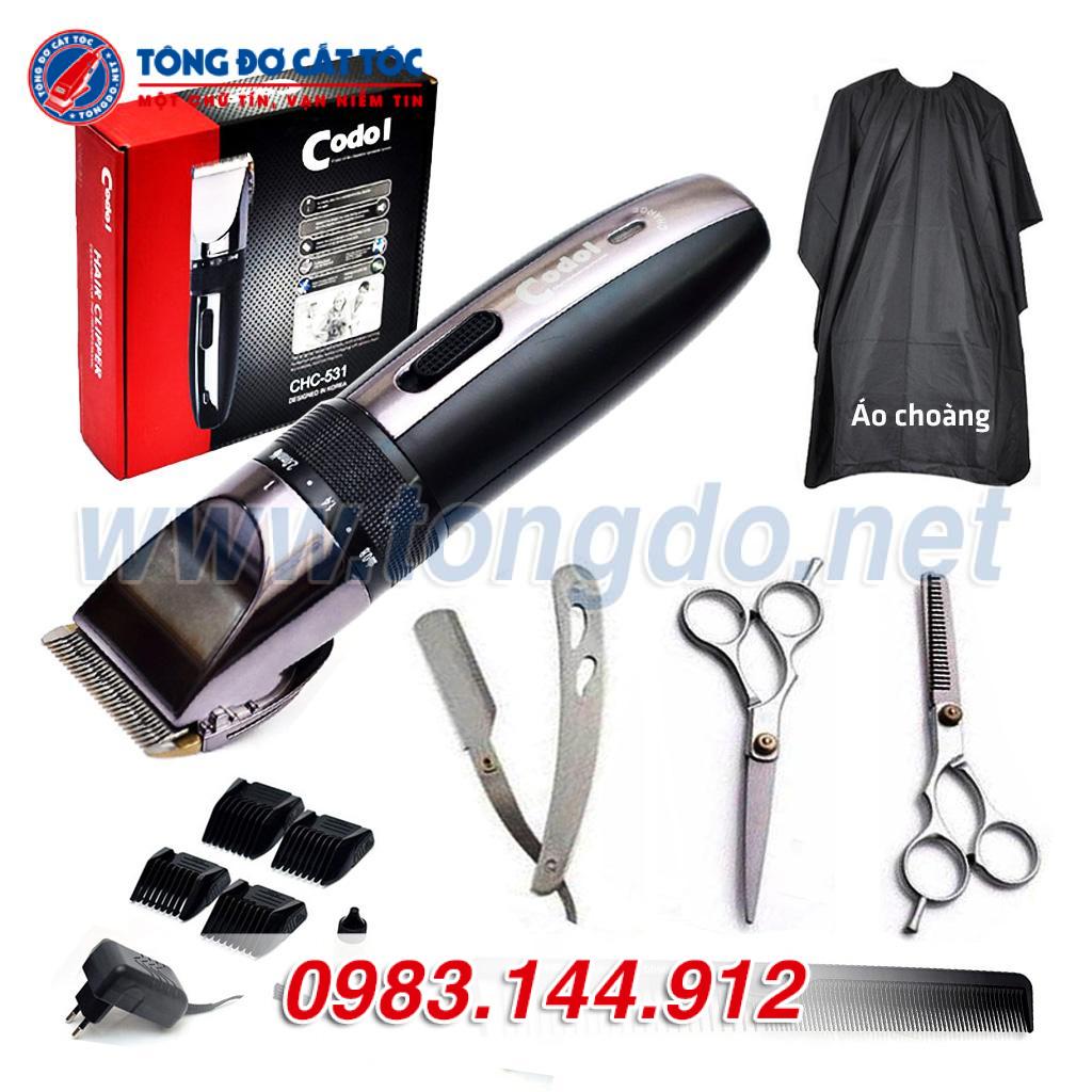Combo Tông đơ Codol 531, Kéo tỉa, Kéo cắt, Áo choàng, Dao cạo, Lược