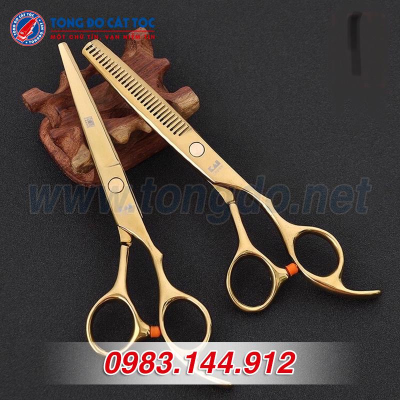 Kéo cắt tỉa tóc KASHO Vàng tặng kèm bao da, lược Toni&Guy