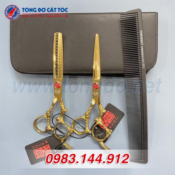 Bộ kéo cắt tóc KASHO Rồng Vàng Nhật Bản (Tặng Kèm Bao Da Đựng Kéo Cao Cấp + Lược Toniguy)