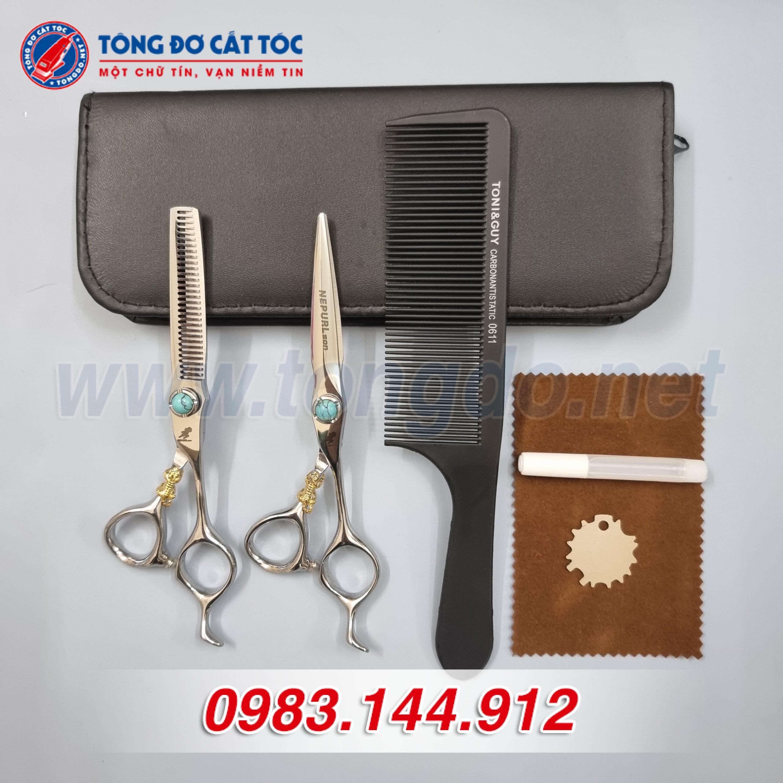 Bộ kéo cắt tóc chuyên nghiệp NEPURLSON bạc xanh ngọc