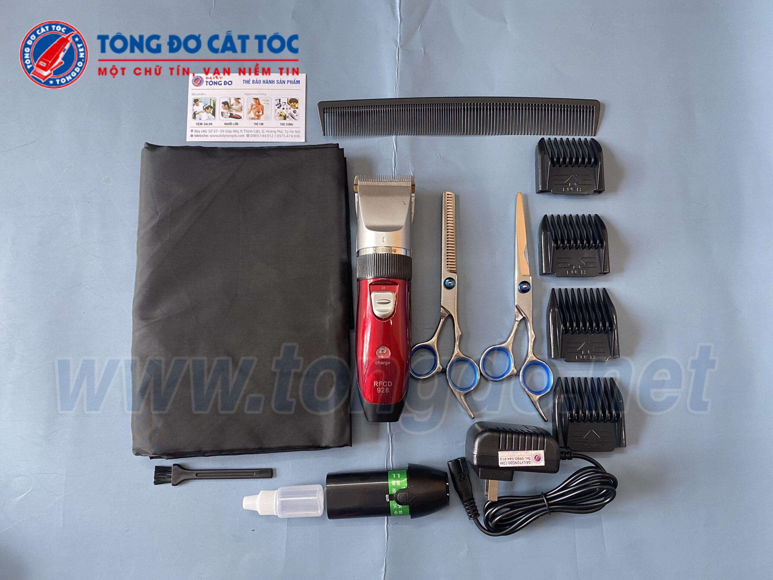 Combo Tông đơ RFCD 928+kéo cắt+ kéo tỉa+áo choàng+ lược